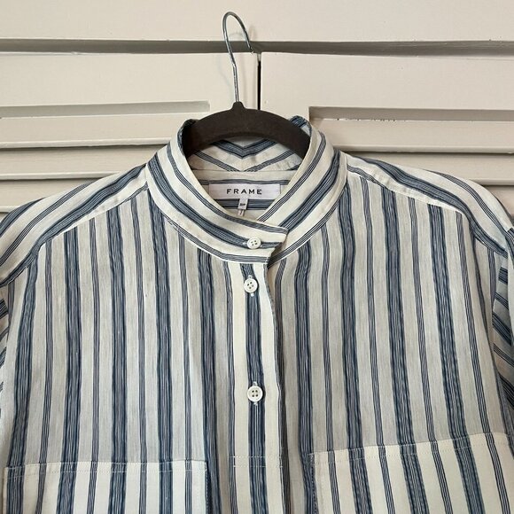 Frame Clean Safari Buttondown blue white striped small women - Picture 7 of 15